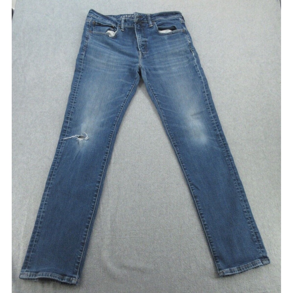 American Eagle Mens Jeans Slim Straight Blue Distressed Airflex+ 34x34